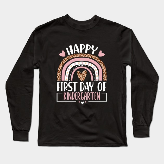 First Day of Kindergarten Rainbow Back To School Leopard Long Sleeve T-Shirt by WildFoxFarmCo